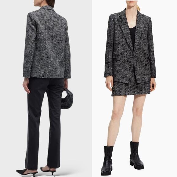 THEORY Wool Double Breasted Jacket Piazza Noelle Tweed Coat Gray Black Creative - Picture 14 of 15